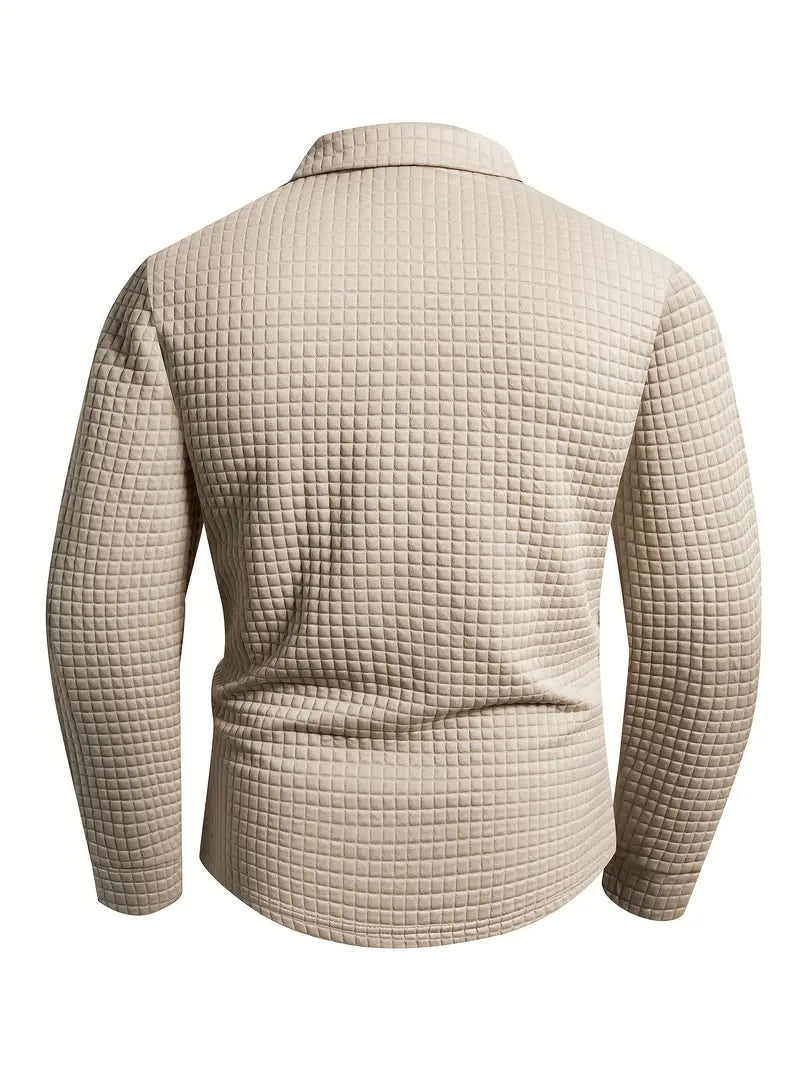 Heren Casual Lange Mouw Gebreide Polo Shirt – Stijlvolle Knopen Smart Casual Top