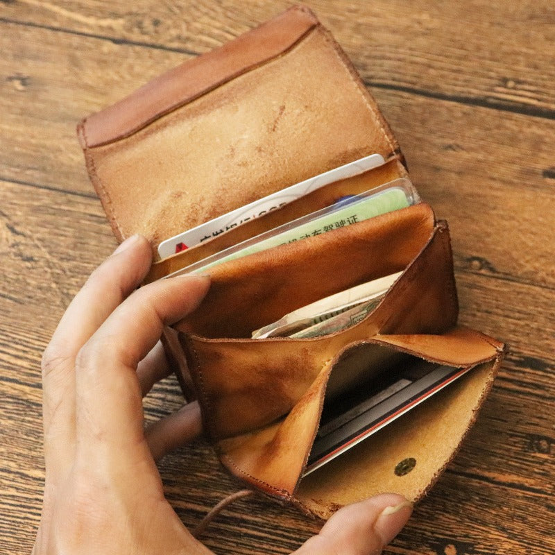 Vintage Leren Bifold Portemonnee – Compacte Munt- en Kaartenhouder voor Dagelijks Gebruik