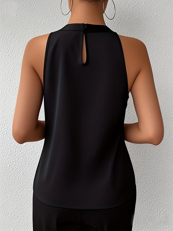 Satijnen Blouse met Open Schouders – Halternek & Plooidetail – Elegant & Mouwloos