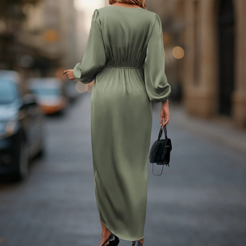 Dames Maxi Jurk met Lange Mouwen – Satijnlook Glans, Lichtgewicht Losvallend Model, Elegant voor Dagelijks Gebruik