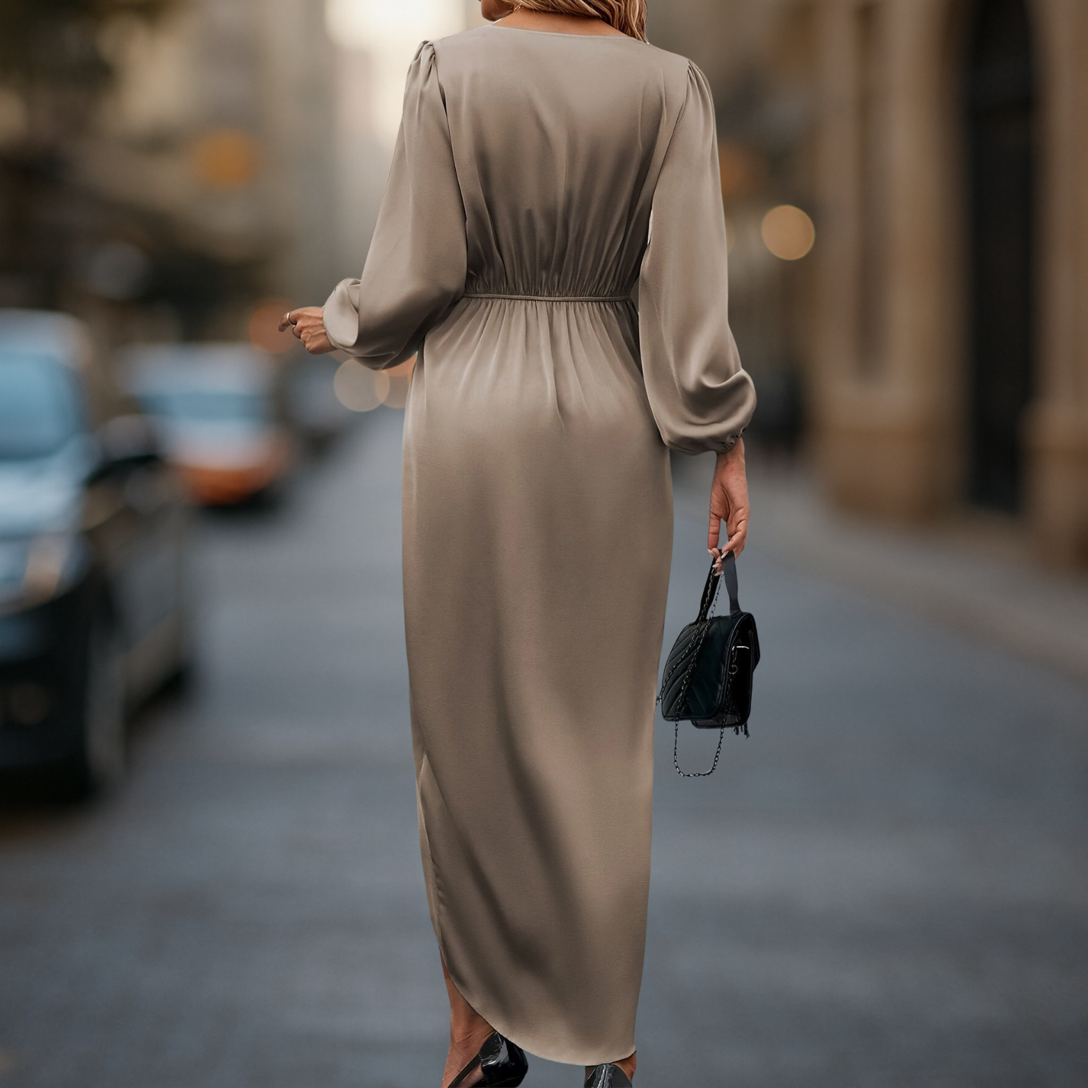 Dames Maxi Jurk met Lange Mouwen – Satijnlook Glans, Lichtgewicht Losvallend Model, Elegant voor Dagelijks Gebruik