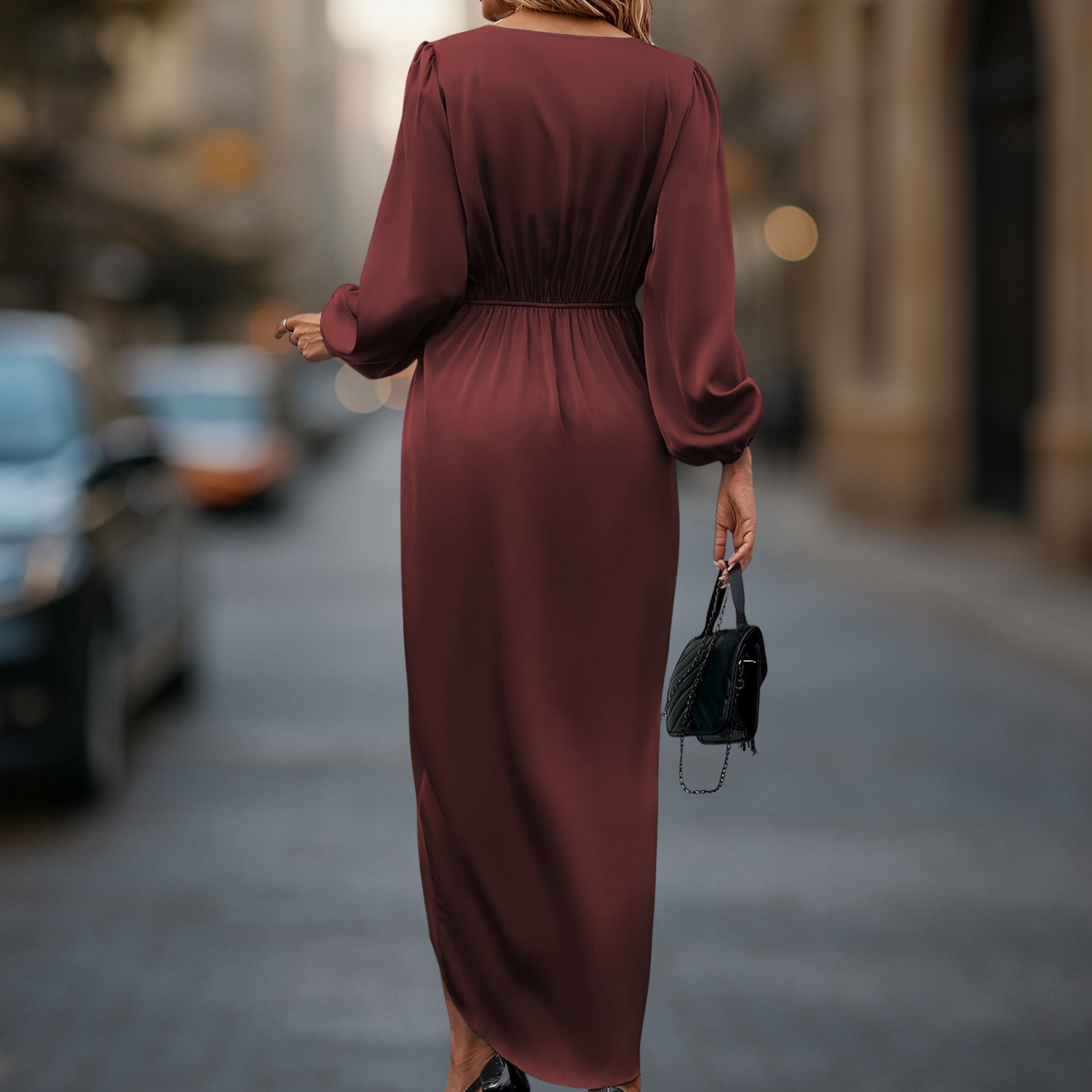 Dames Maxi Jurk met Lange Mouwen – Satijnlook Glans, Lichtgewicht Losvallend Model, Elegant voor Dagelijks Gebruik