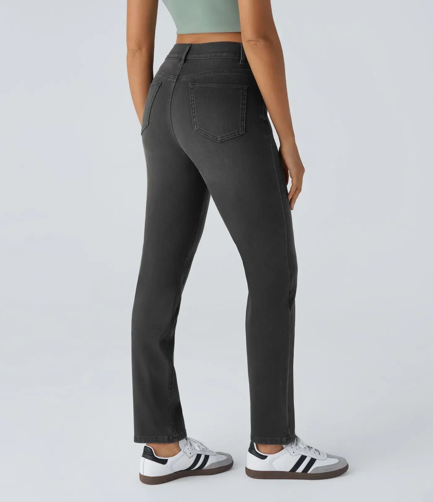 Dames Hoge Taille Stretch Broek – Comfortabele Slim Fit met Zakken
