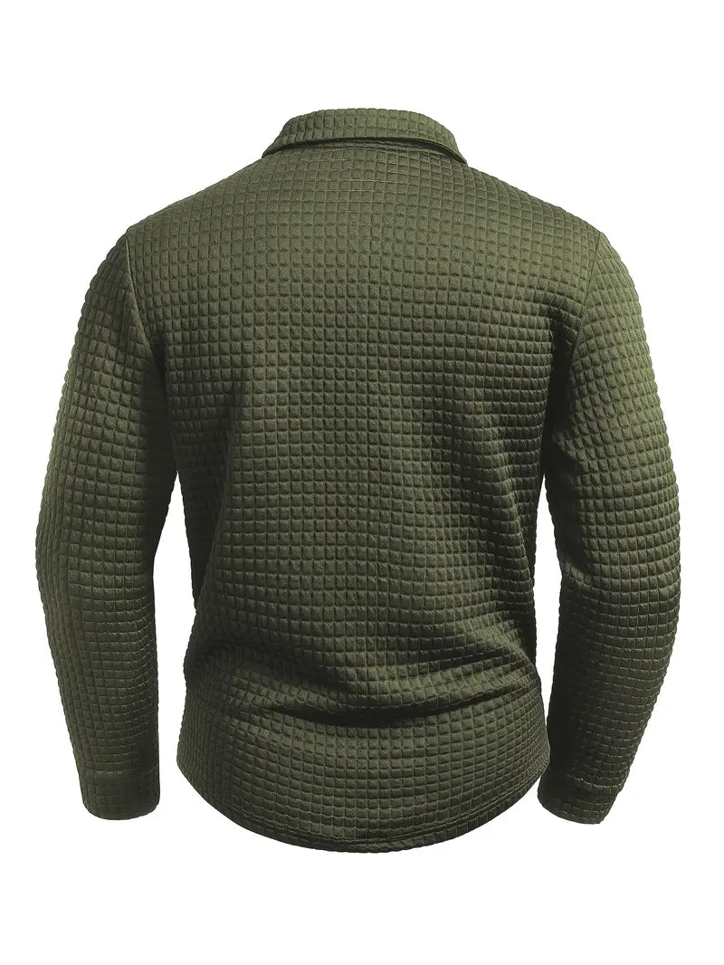 Heren Casual Lange Mouw Gebreide Polo Shirt – Stijlvolle Knopen Smart Casual Top