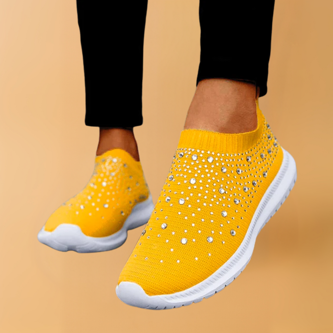 Dames Crystal Ademend Orthopedisch Slip-On Wandelschoenen – Stijlvolle en Comfortabele Schoenen voor Lange Dagen