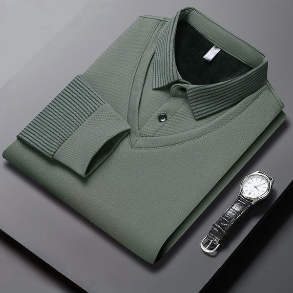 Heren Thermo Longsleeve Polo met Fleecevoering – Warme Casual Winter Top
