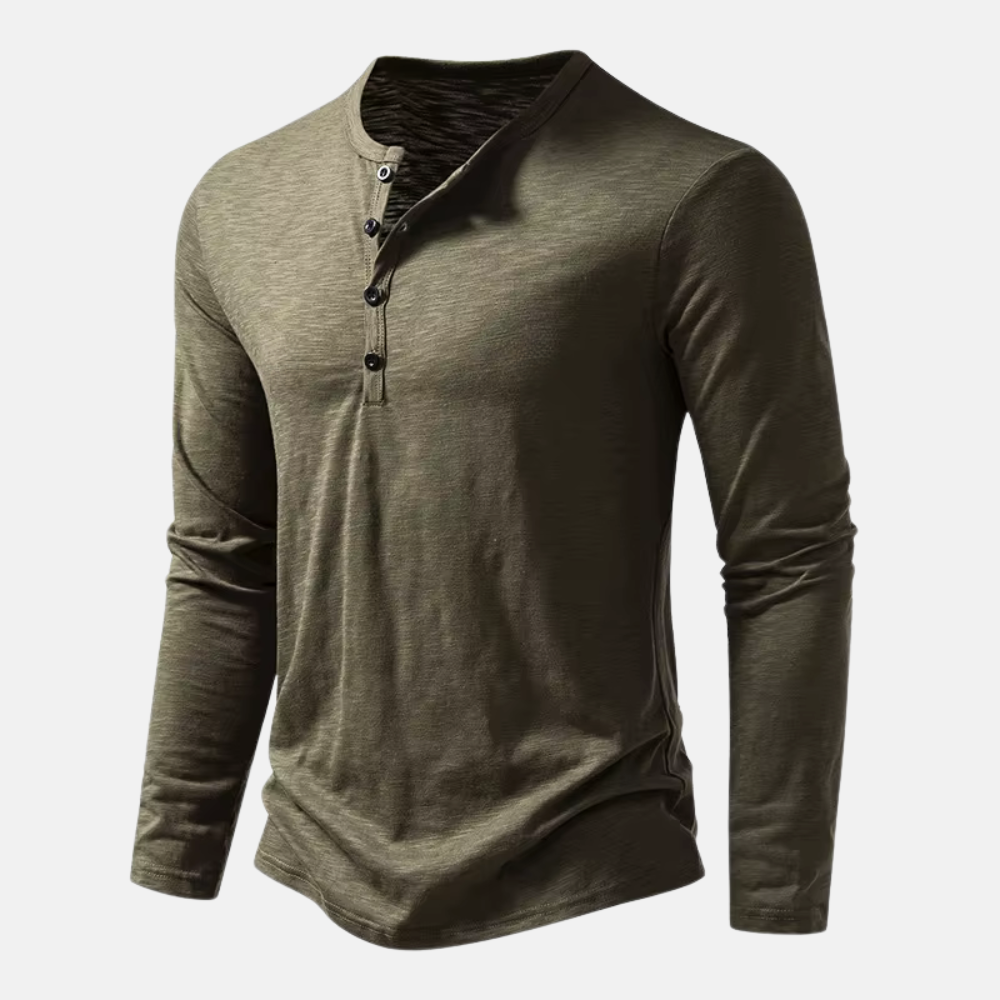 Heren Longsleeve T-shirt – Tijdloos 100% Katoen met Knopen