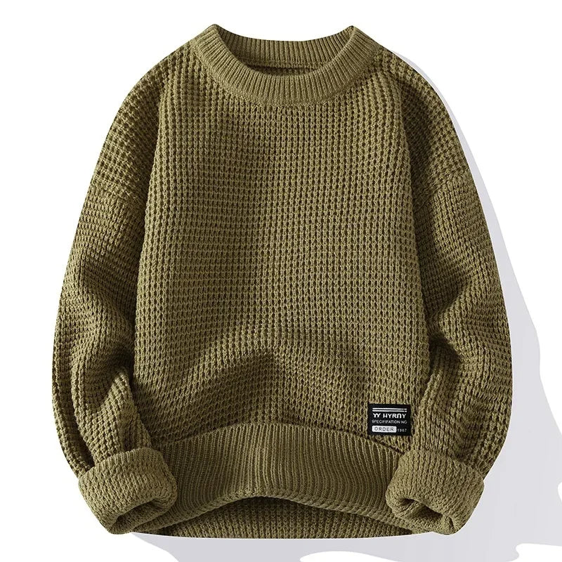 Klassieke Wafelgebreide Pullover – Zachte Ademend Gebreide Trui met Duurzaam Weefsel