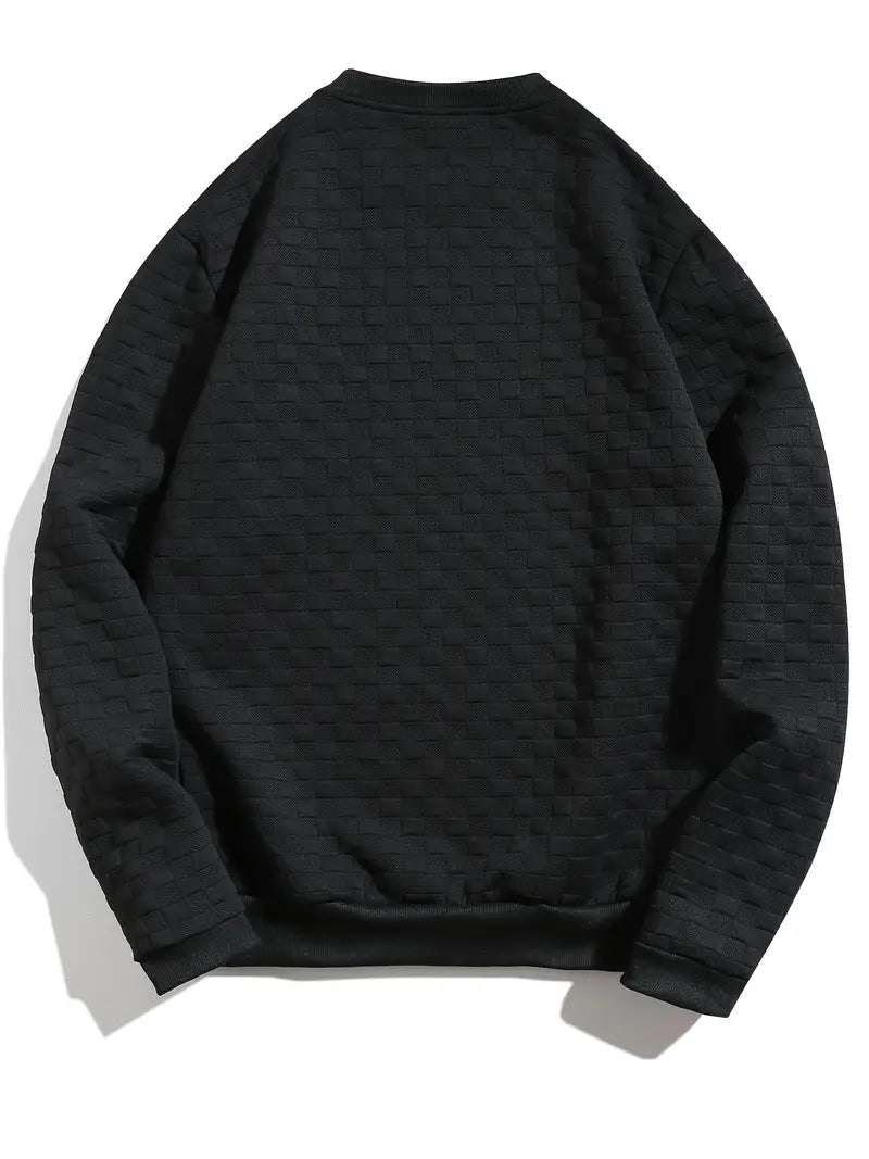 Casual Heren Sweater met Ronde Hals – Reliëf Geblokt Patroon Top