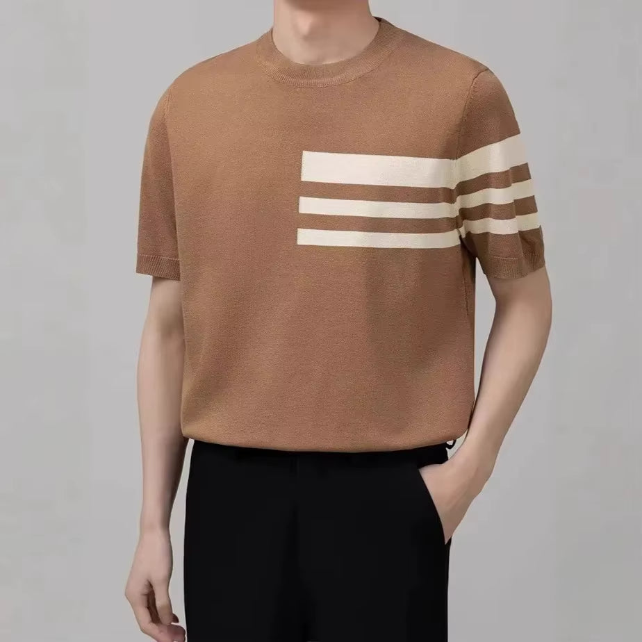 Triform Knit Shirt voor Heren – Premium Jacquard Gebreid T-shirt met Strepen