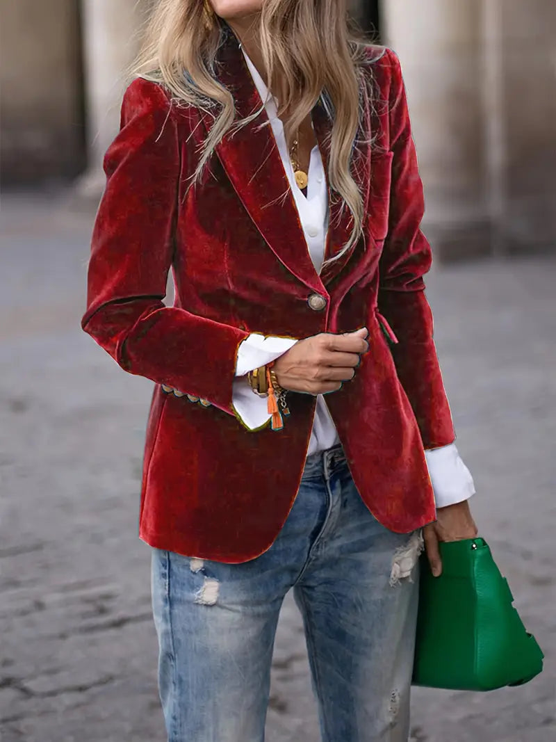 Dames Fluwelen Blazer – Elegante Getailleerde Jas met Klassieke Revers voor Avond & Casual Look
