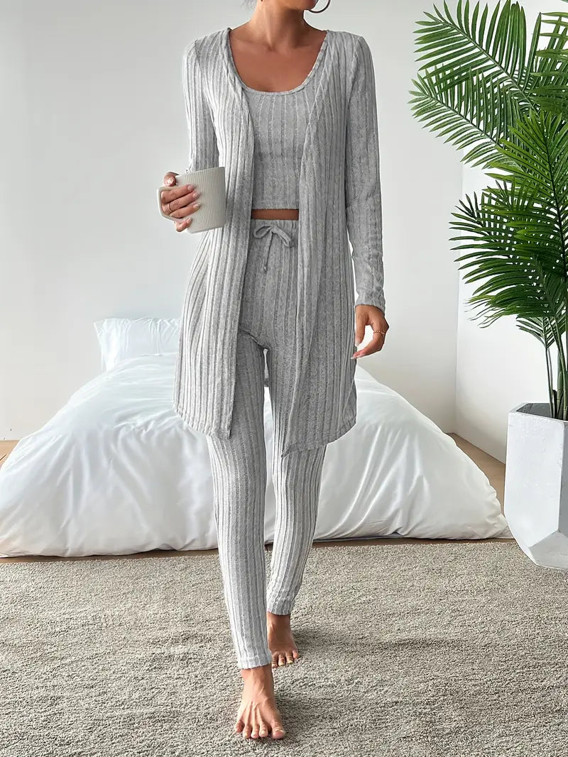 Lounge Edit 3-Delige Ribbed Set voor Dames – Comfortabel & Stijlvol Loungepak