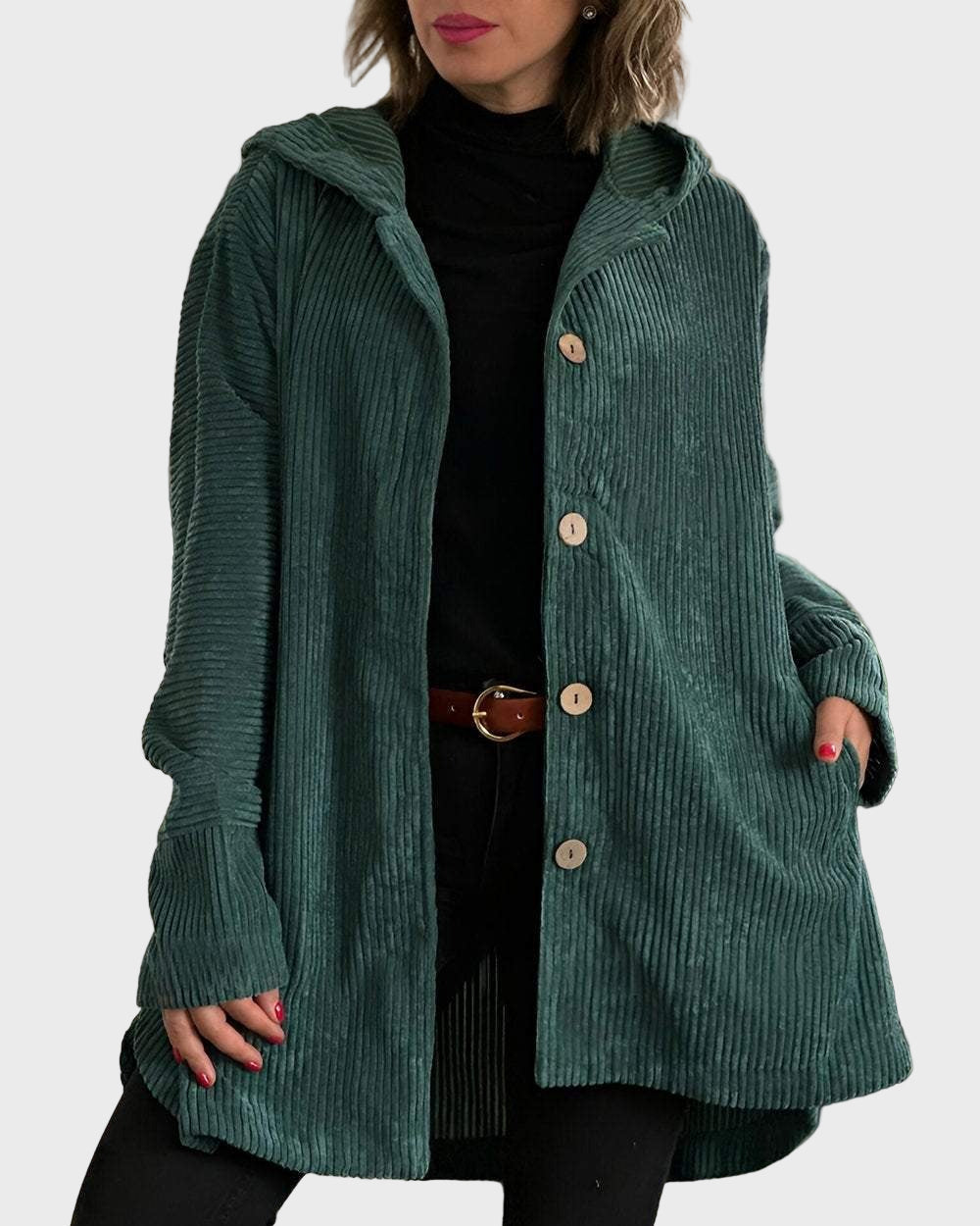 Dames Corduroy Jas met Capuchon – Stijlvolle en Comfortabele Tussenjas