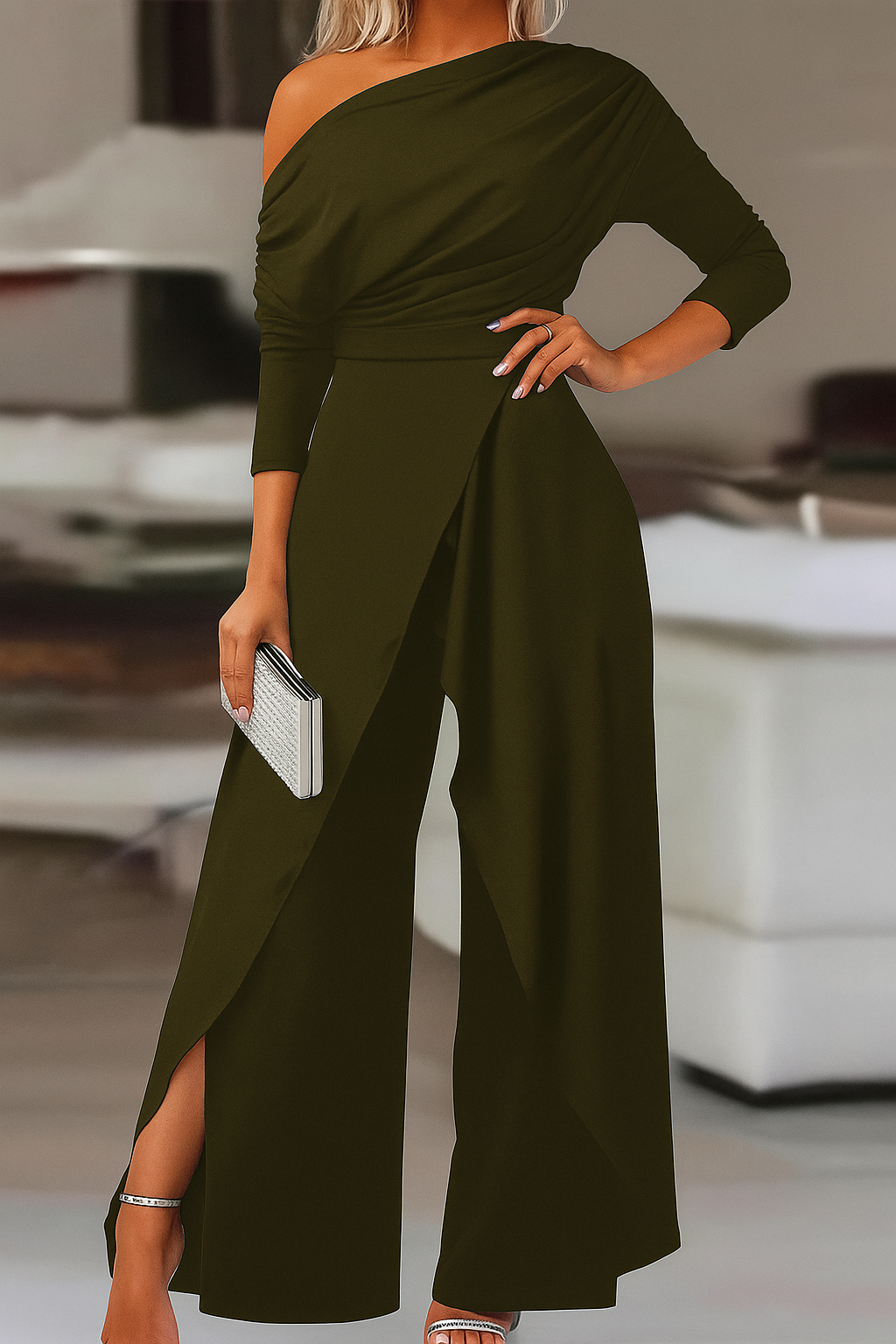 Effen Wrap Jumpsuit met Splitpijp – Elegant, Comfortabel & Trendy