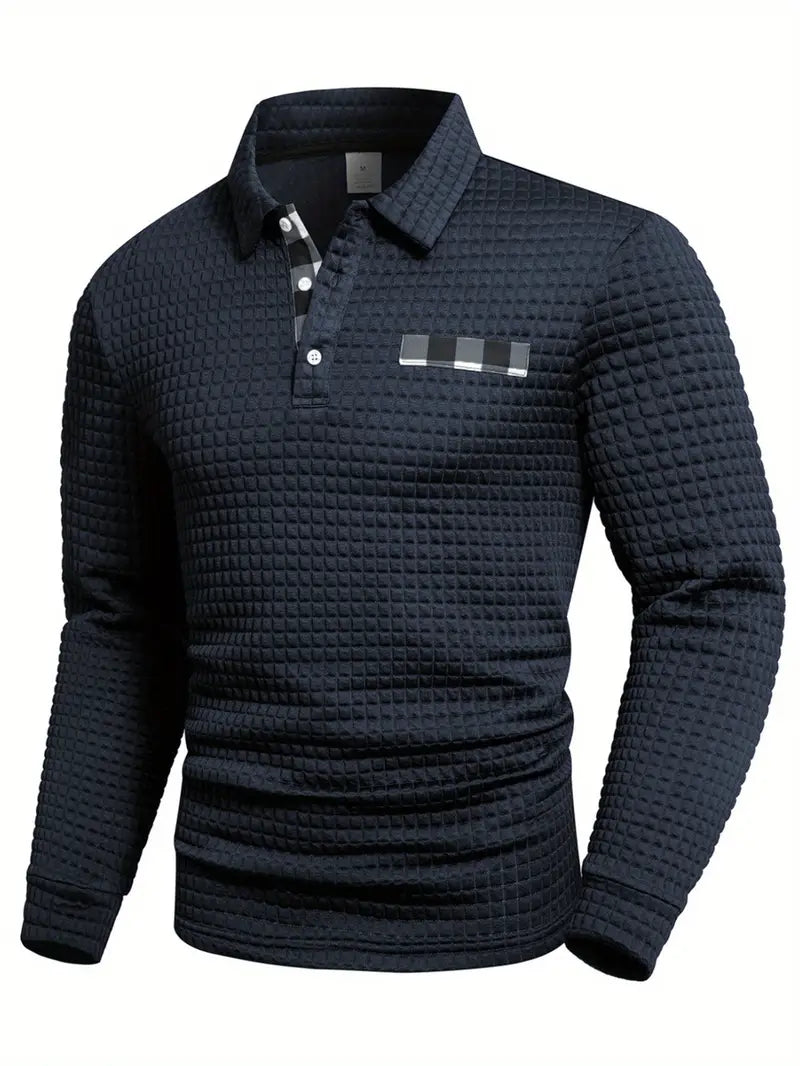 Heren Casual Lange Mouw Gebreide Polo Shirt – Stijlvolle Knopen Smart Casual Top