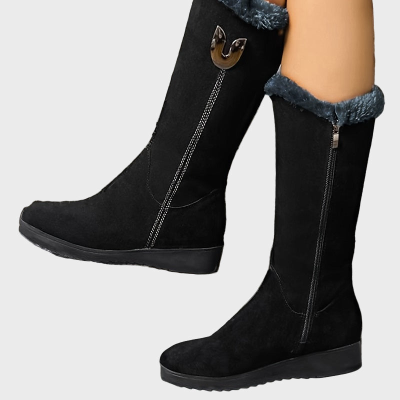 Warme Mid-Calf Laarzen voor Dames – Stijlvolle Suède Look met Gripzool