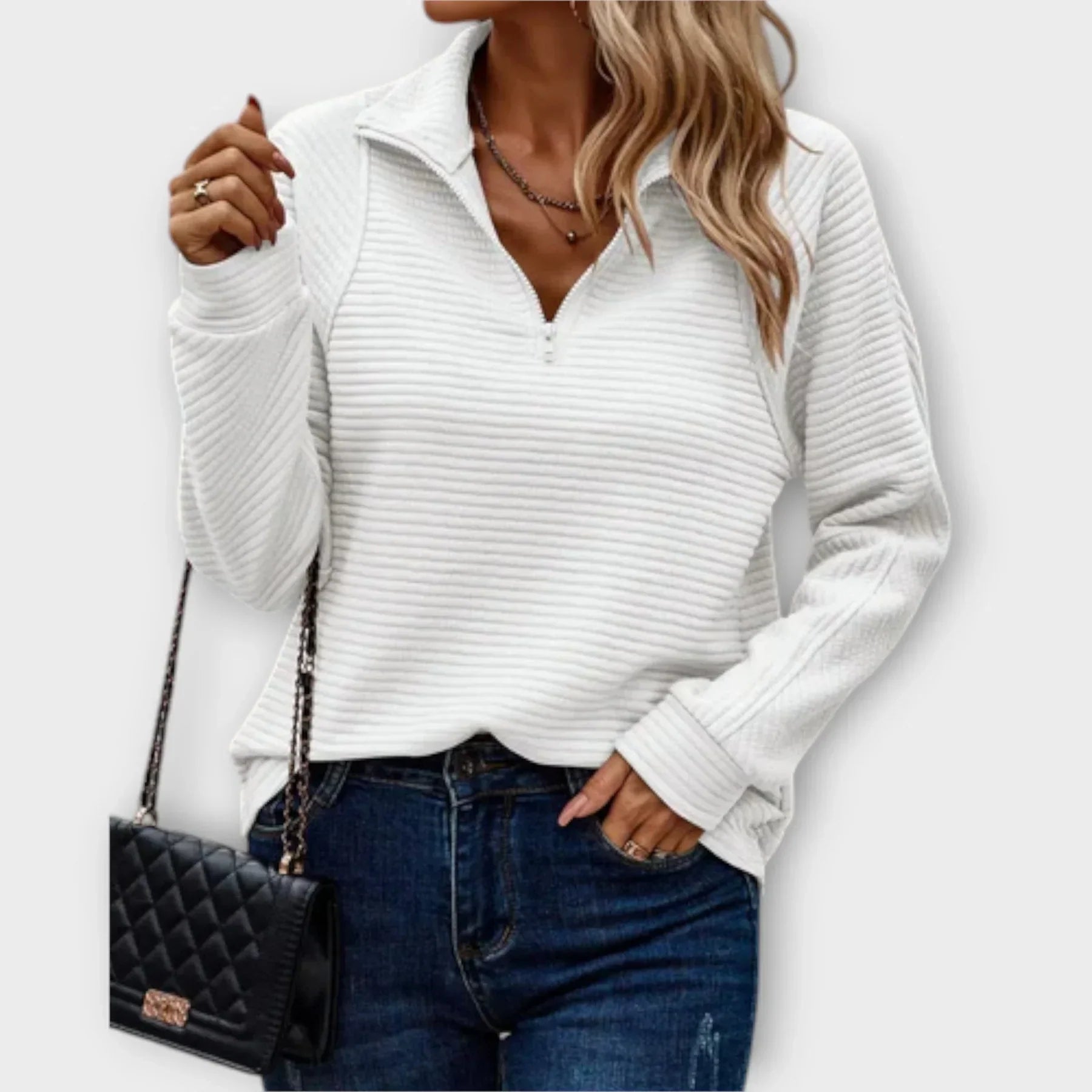 Halfzip Pullover Dames – Modieuze Trui met Rits en V-Hals
