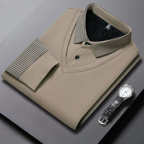 Heren Thermo Longsleeve Polo met Fleecevoering – Warme Casual Winter Top