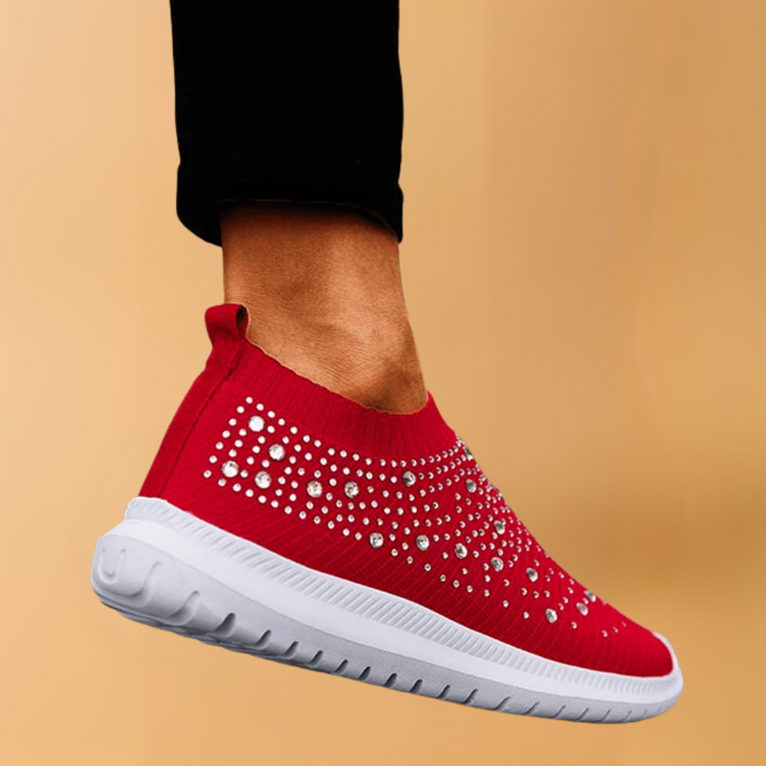 Dames Crystal Ademend Orthopedisch Slip-On Wandelschoenen – Stijlvolle en Comfortabele Schoenen voor Lange Dagen