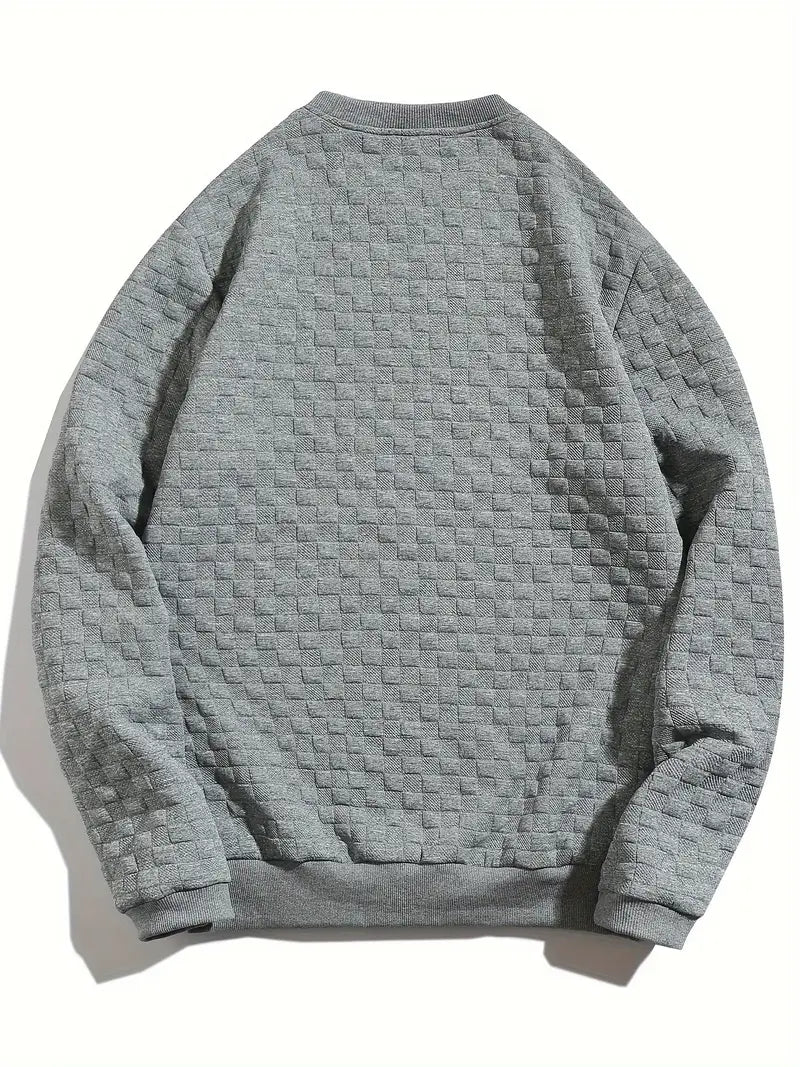 Casual Heren Sweater met Ronde Hals – Reliëf Geblokt Patroon Top