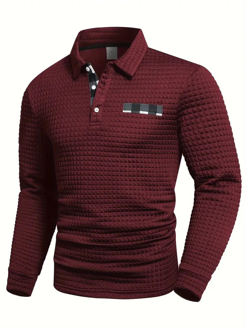 Heren Casual Lange Mouw Gebreide Polo Shirt – Stijlvolle Knopen Smart Casual Top