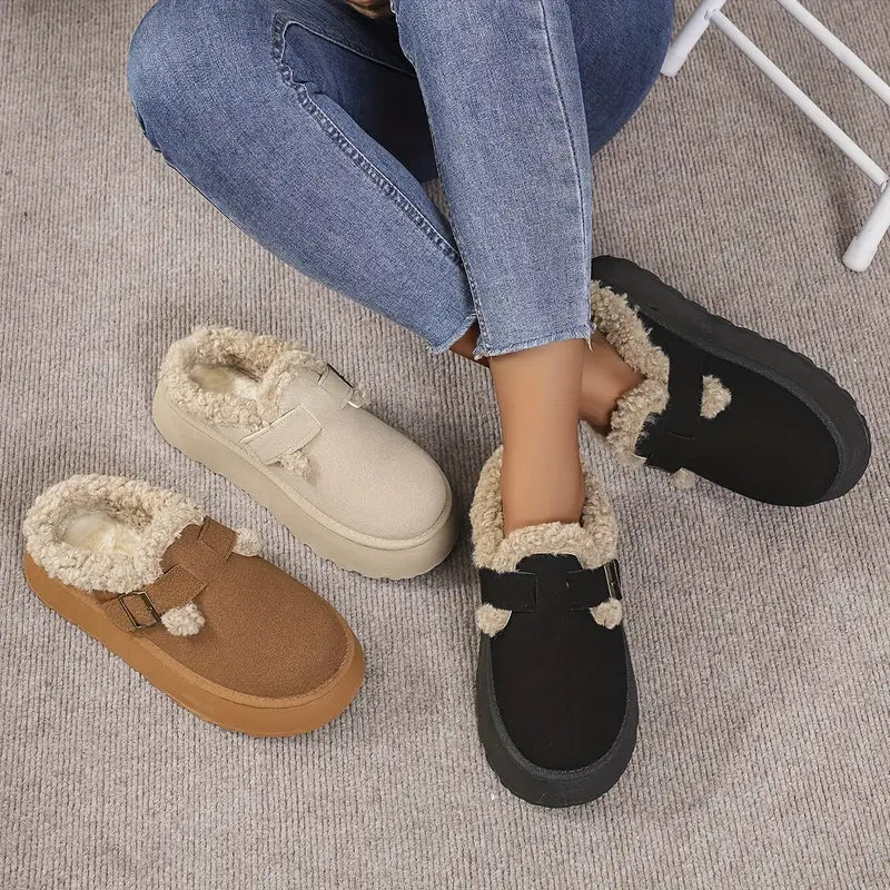 BuckleBouclé Slippers – Luxe Dames Slippers met Gesp en Zachte Bouclé Voering