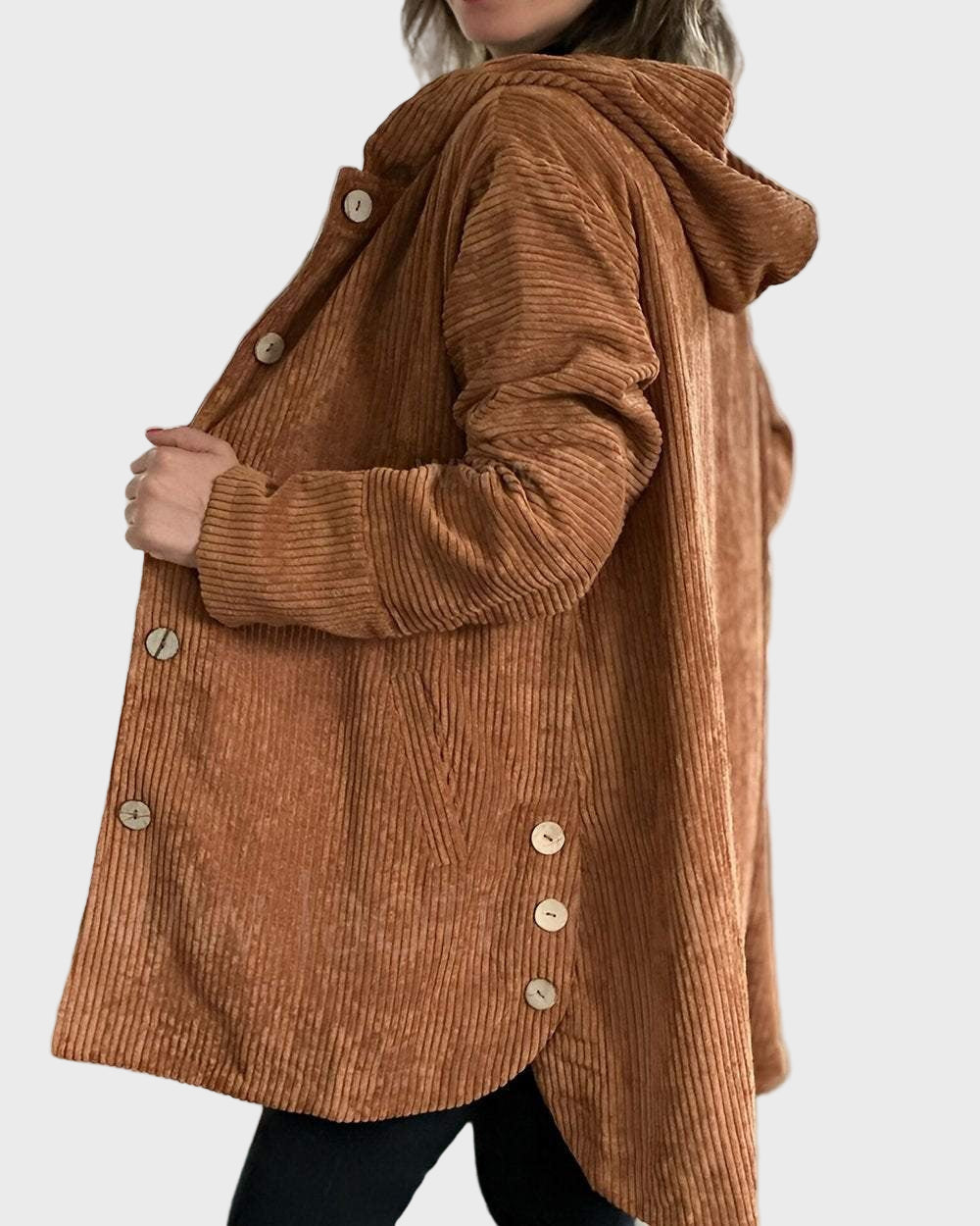 Dames Corduroy Jas met Capuchon – Stijlvolle en Comfortabele Tussenjas