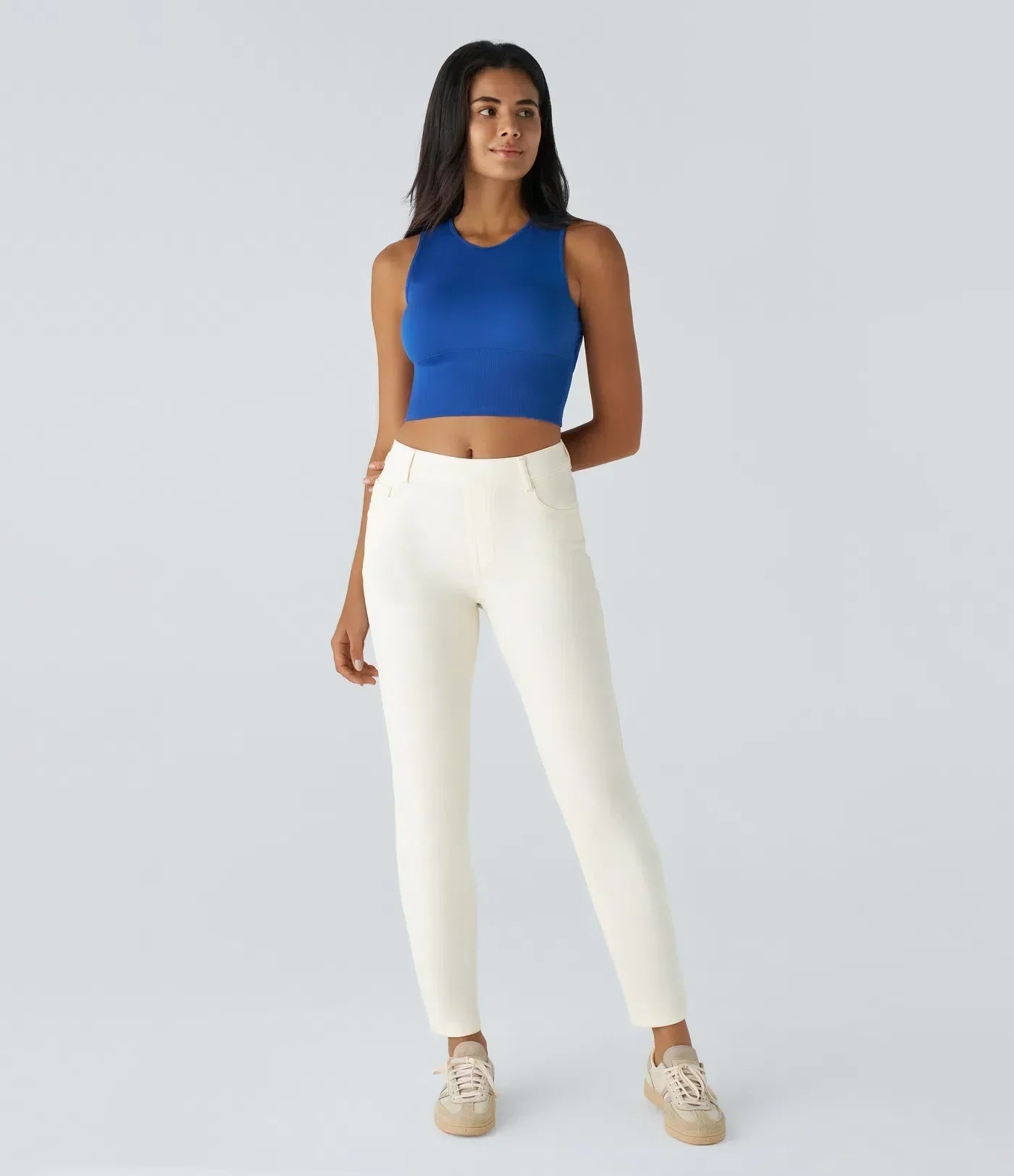 Dames Hoge Taille Stretch Broek – Comfortabele Slim Fit met Zakken