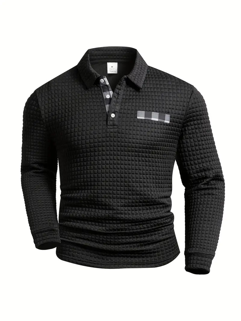 Heren Casual Lange Mouw Gebreide Polo Shirt – Stijlvolle Knopen Smart Casual Top