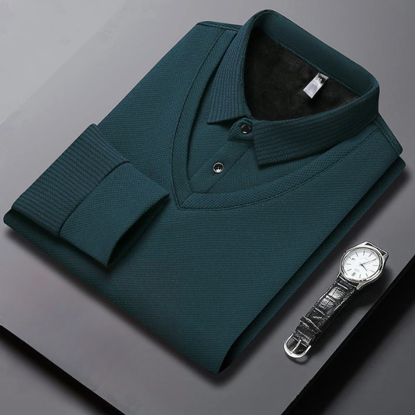 Heren Thermo Longsleeve Polo met Fleecevoering – Warme Casual Winter Top