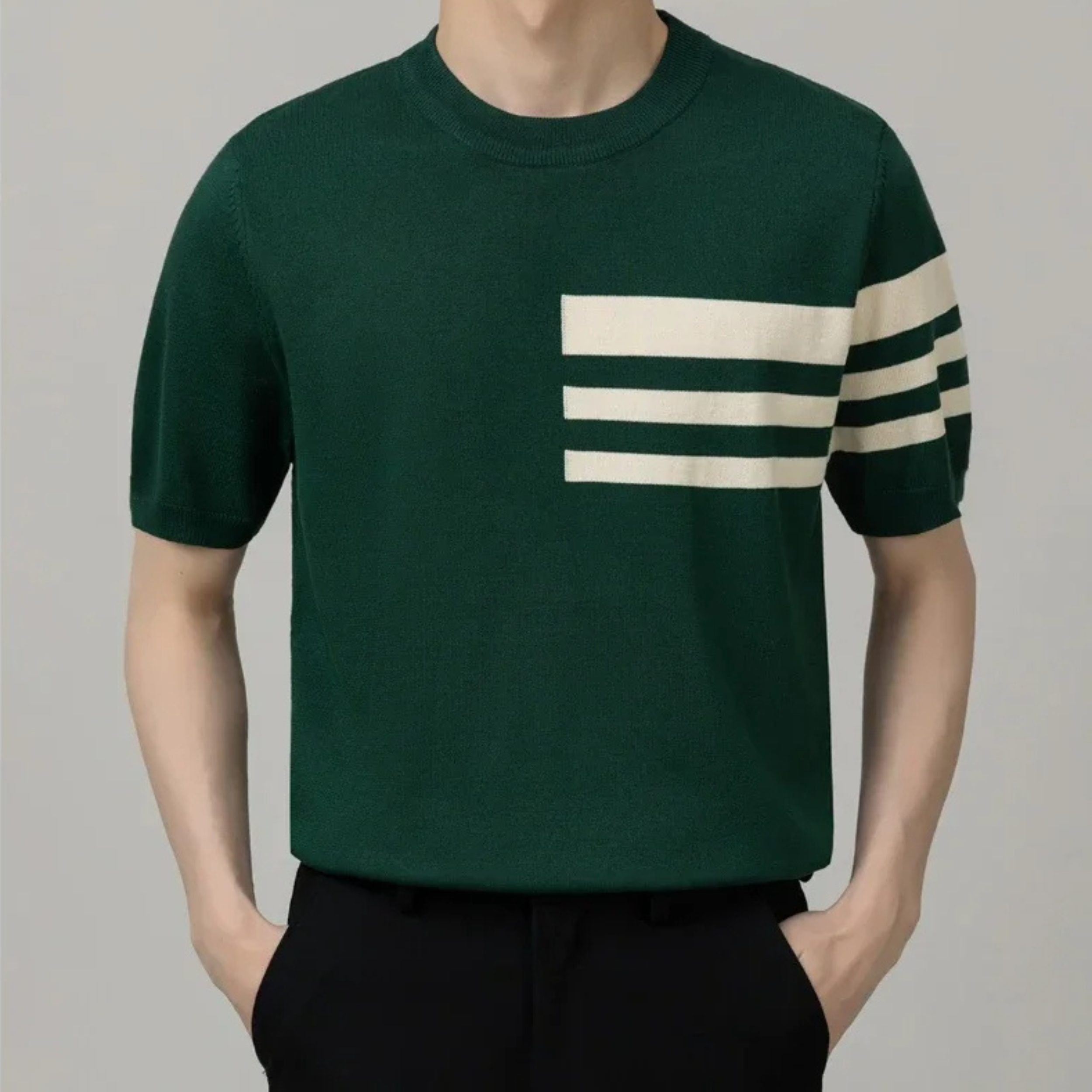 Triform Knit Shirt voor Heren – Premium Jacquard Gebreid T-shirt met Strepen