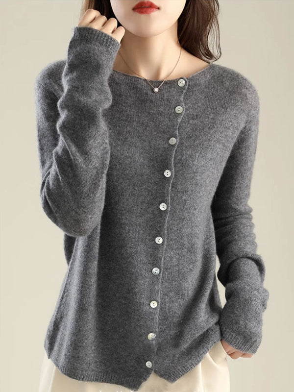 Classic Crew Neck Knitted Cardigan – Tijdloos Gebreid Vest met Ronde Hals