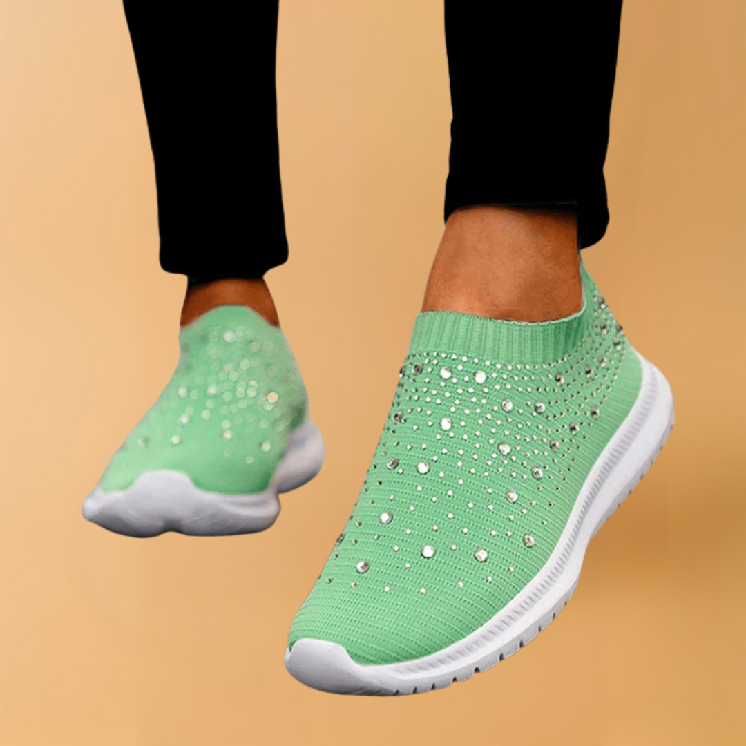 Dames Crystal Ademend Orthopedisch Slip-On Wandelschoenen – Stijlvolle en Comfortabele Schoenen voor Lange Dagen