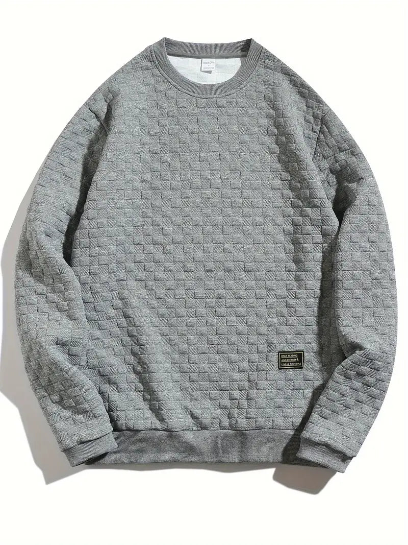 Casual Heren Sweater met Ronde Hals – Reliëf Geblokt Patroon Top