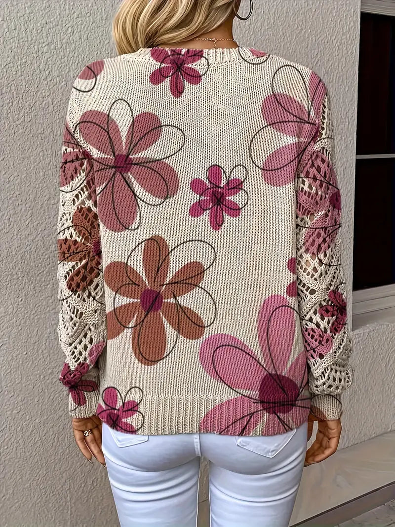 Elegante Lange Mouwen Trui Met Bloemenprint – Comfortabele Damestrui voor Casual & Stijlvolle Outfits