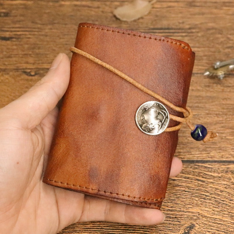 Vintage Leren Bifold Portemonnee – Compacte Munt- en Kaartenhouder voor Dagelijks Gebruik