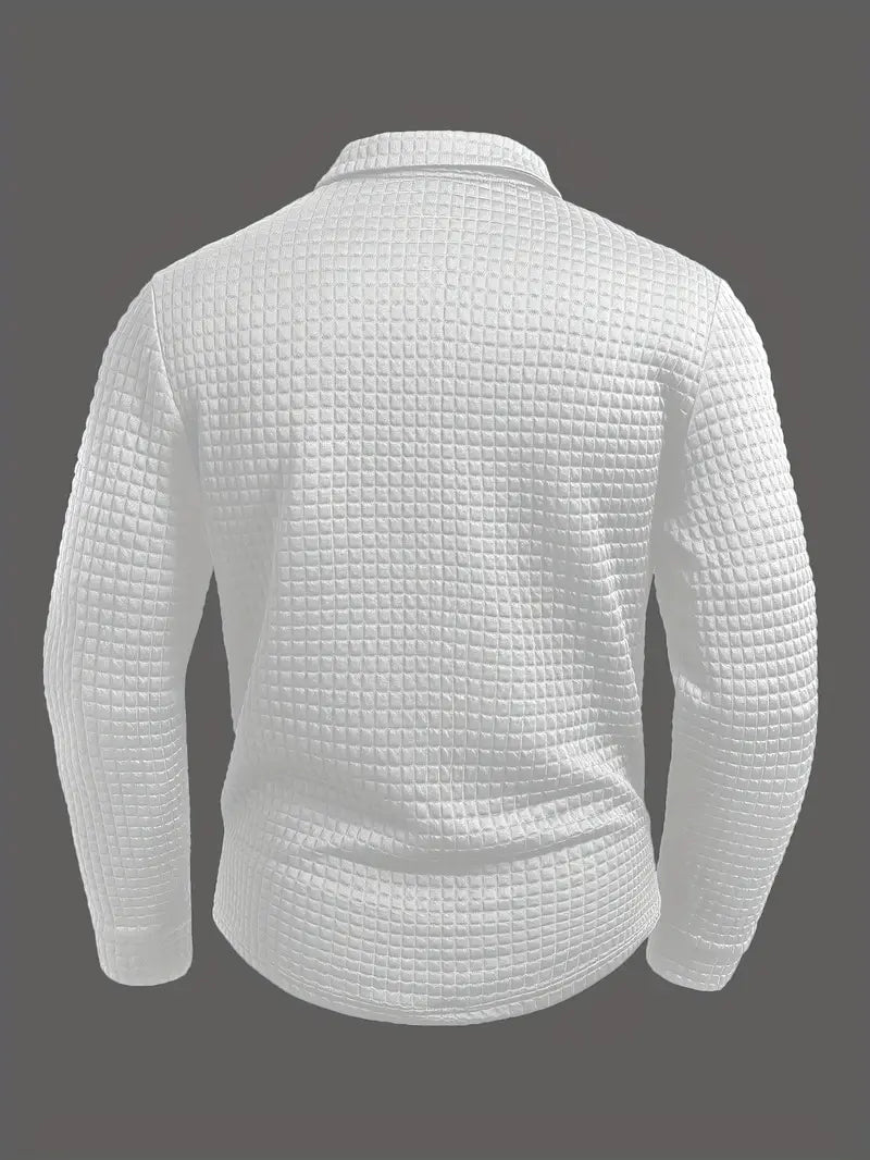 Heren Casual Lange Mouw Gebreide Polo Shirt – Stijlvolle Knopen Smart Casual Top