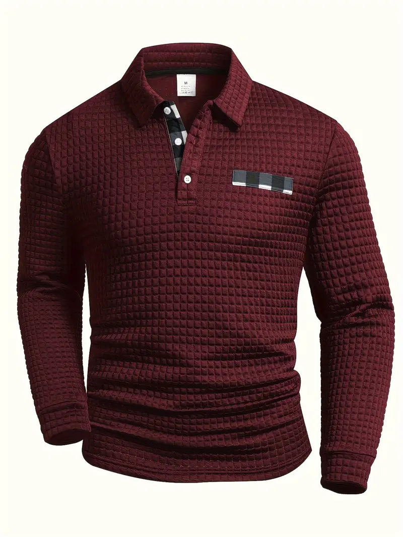 Heren Casual Lange Mouw Gebreide Polo Shirt – Stijlvolle Knopen Smart Casual Top
