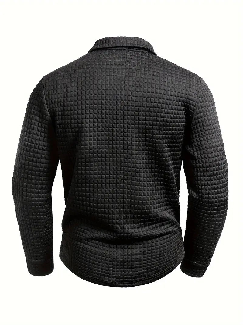 Heren Casual Lange Mouw Gebreide Polo Shirt – Stijlvolle Knopen Smart Casual Top