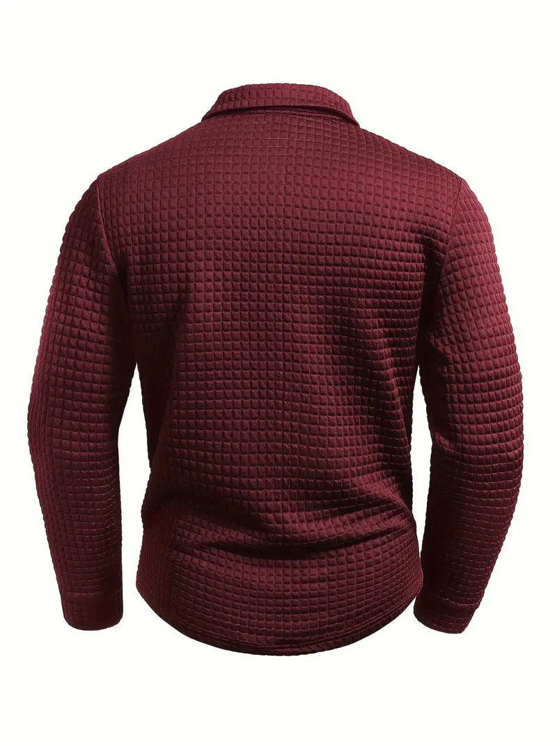 Heren Casual Lange Mouw Gebreide Polo Shirt – Stijlvolle Knopen Smart Casual Top
