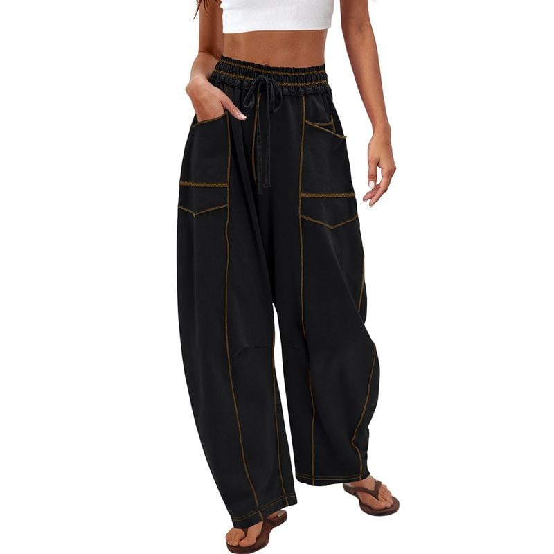 Dames Wijde Cargo Broek – Casual Losse Pantalon met Zakken & Trekkoord Taille