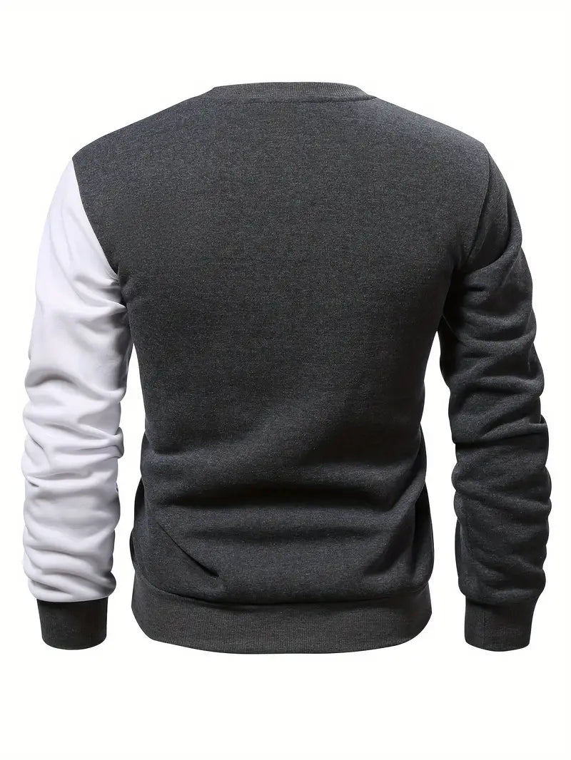 Heren Lange Mouw Sweatshirt met Contrasterende Strepen – Casual Ronde Hals Pullover