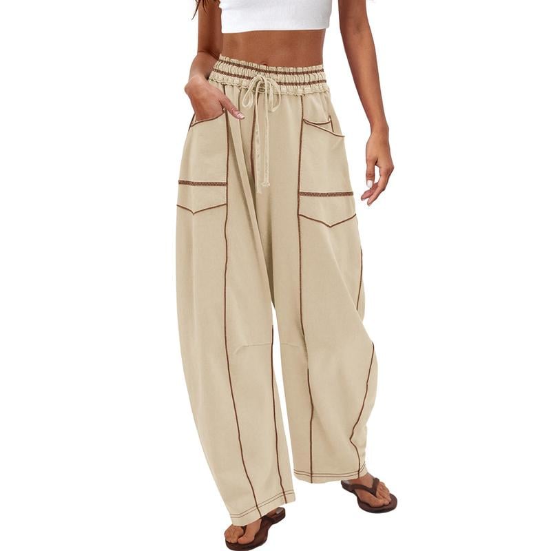 Dames Wijde Cargo Broek – Casual Losse Pantalon met Zakken & Trekkoord Taille