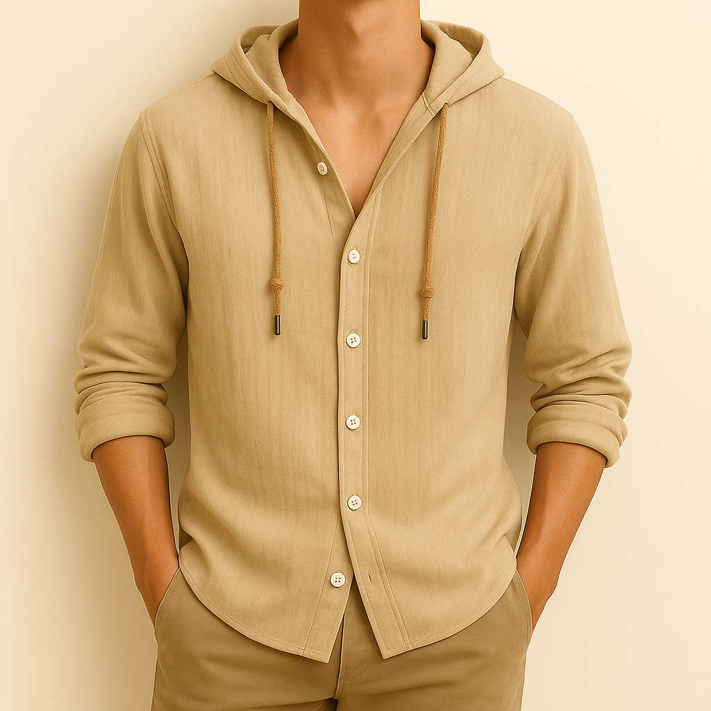 Heren Hoodie Shirt – Lichtgewicht Katoen-Linnen, Ademend & Stijlvol