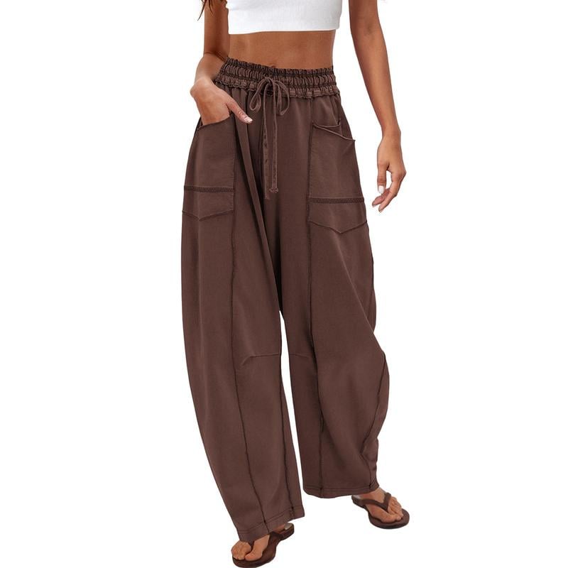 Dames Wijde Cargo Broek – Casual Losse Pantalon met Zakken & Trekkoord Taille