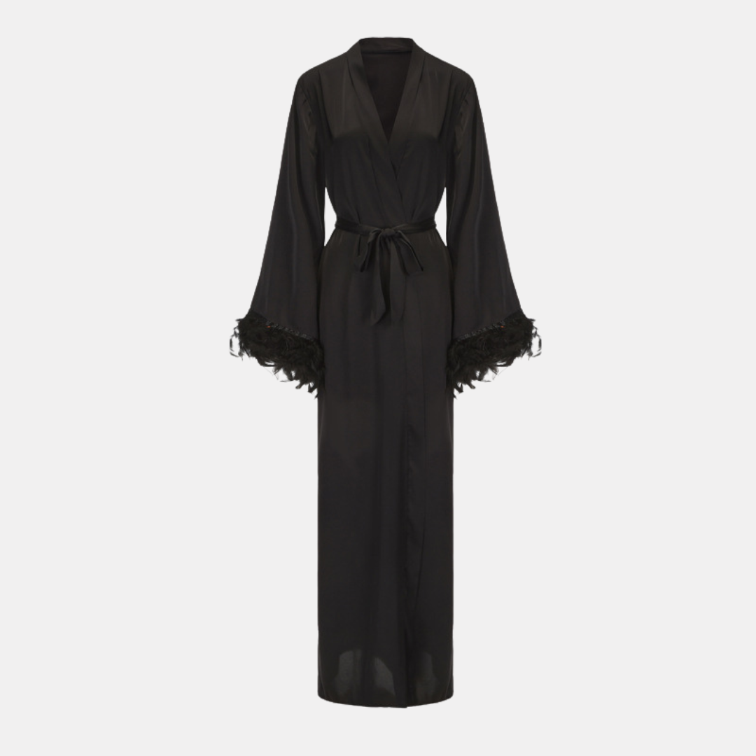 Luxe IJszijde Lange Kamerjas – Sexy Diepe V Loungewear met Ceintuur voor Dames