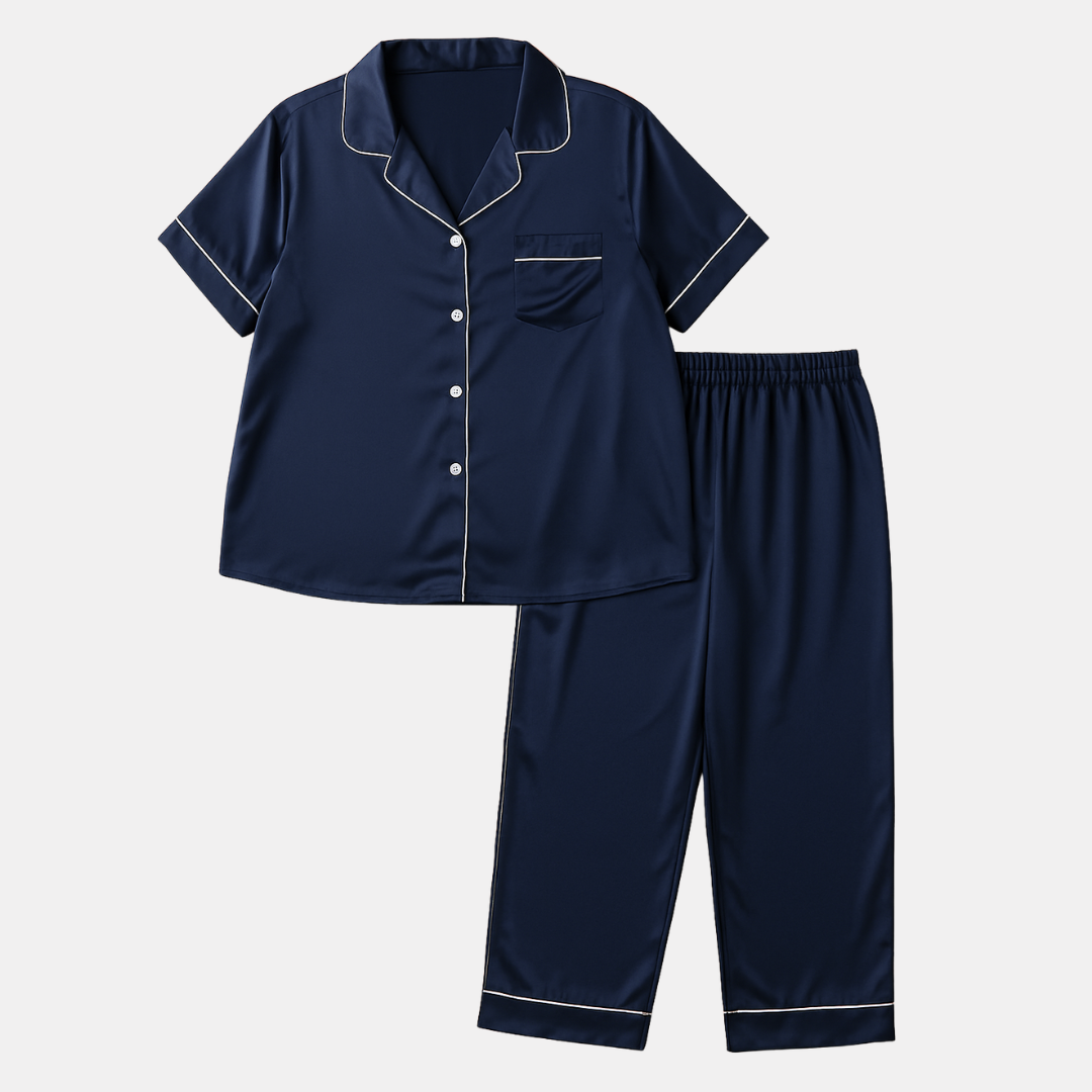 Zijde Slaapset in Plus Maat – Elegante Lange Broek & Top voor Comfortabele Loungewear