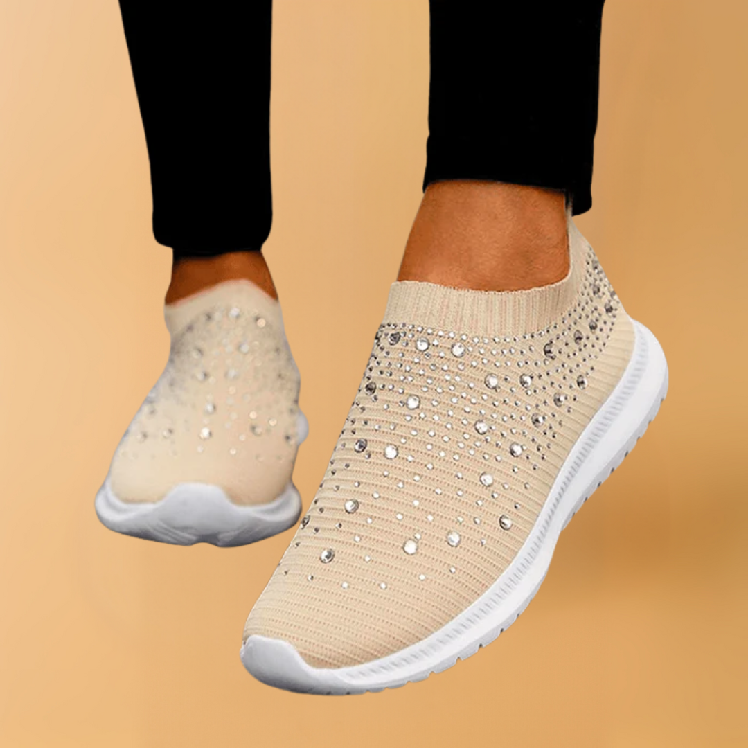 Dames Crystal Ademend Orthopedisch Slip-On Wandelschoenen – Stijlvolle en Comfortabele Schoenen voor Lange Dagen