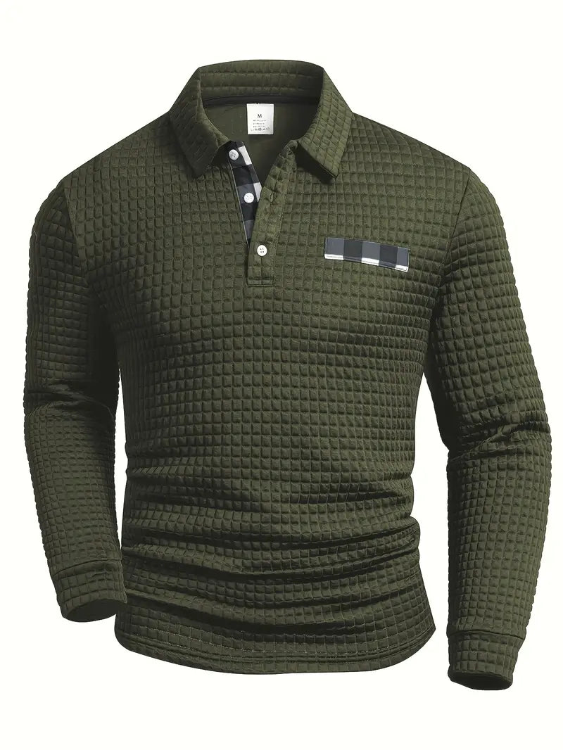 Heren Casual Lange Mouw Gebreide Polo Shirt – Stijlvolle Knopen Smart Casual Top