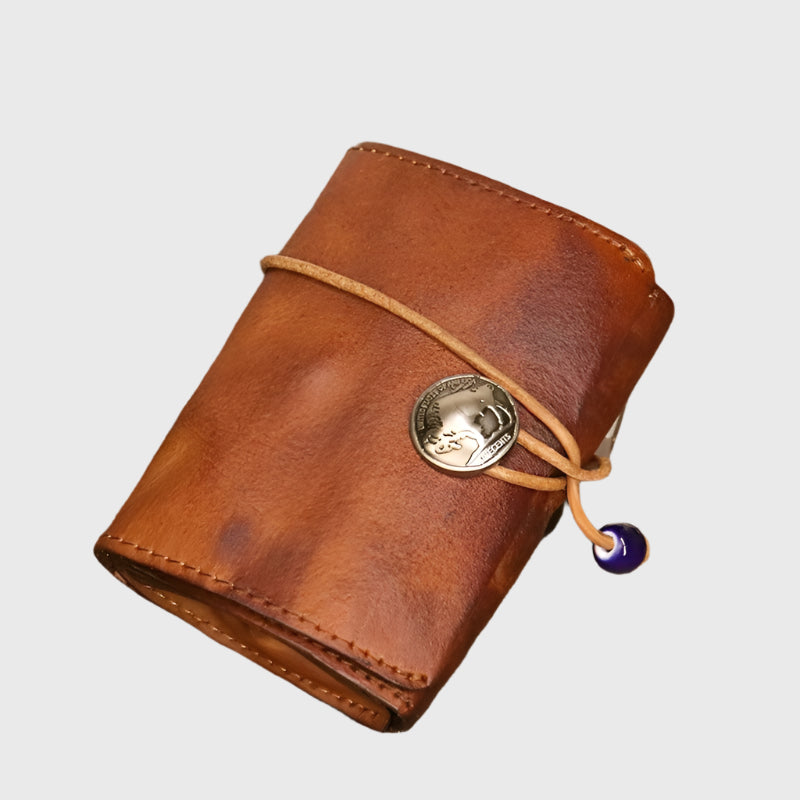Vintage Leren Bifold Portemonnee – Compacte Munt- en Kaartenhouder voor Dagelijks Gebruik